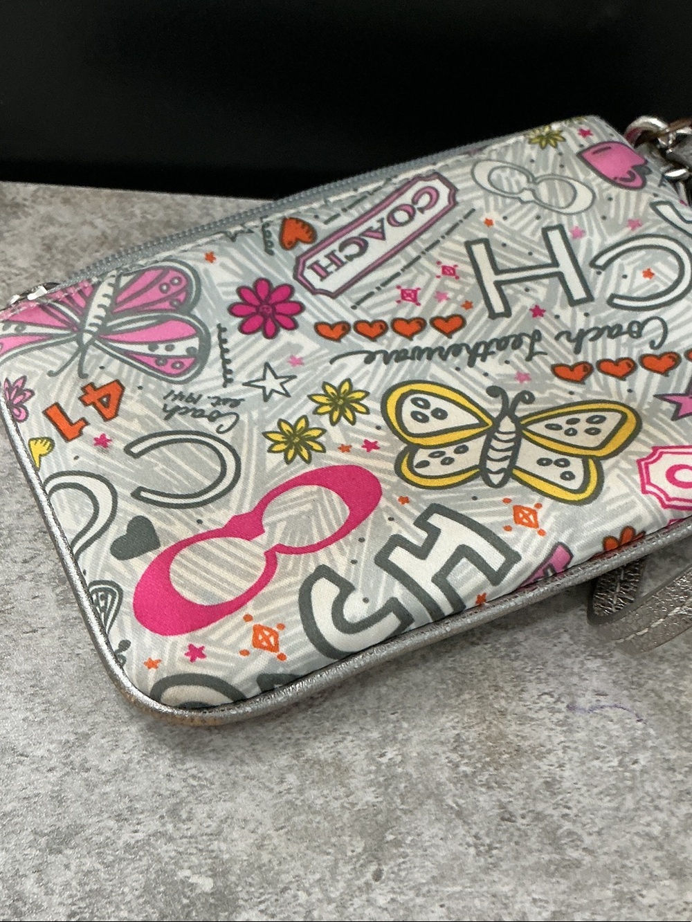 Coach Gray Multicolor Graffiti Wristlet with Pink Accents - Picture 3 of 5